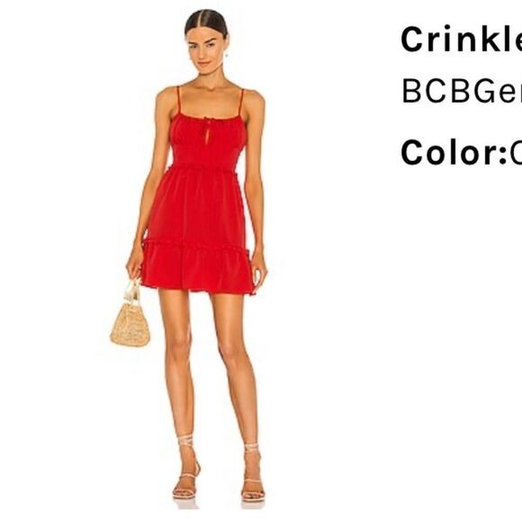 BCBGeneration Revolve womens crinkle poly A-Line Mini Dress chili Red L - Picture 1 of 12